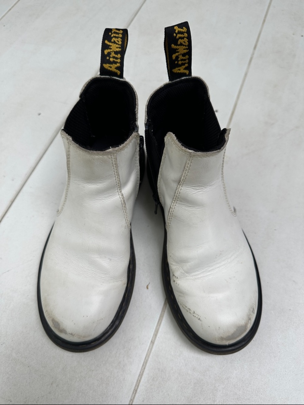 Dr. Martens Kids White Leather Chelsea Boots with Black Sole